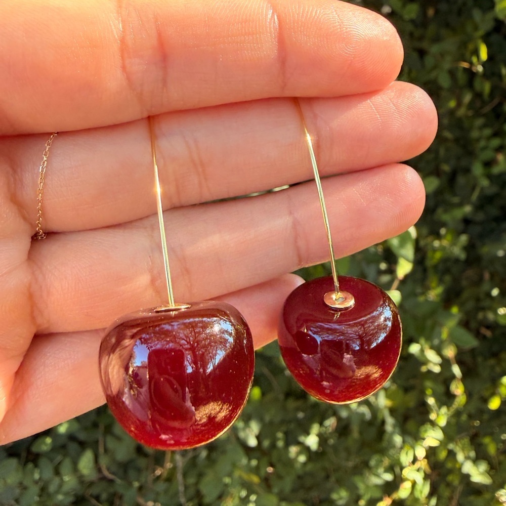 New! Cherry Red Earrings - Picture 5 of 7